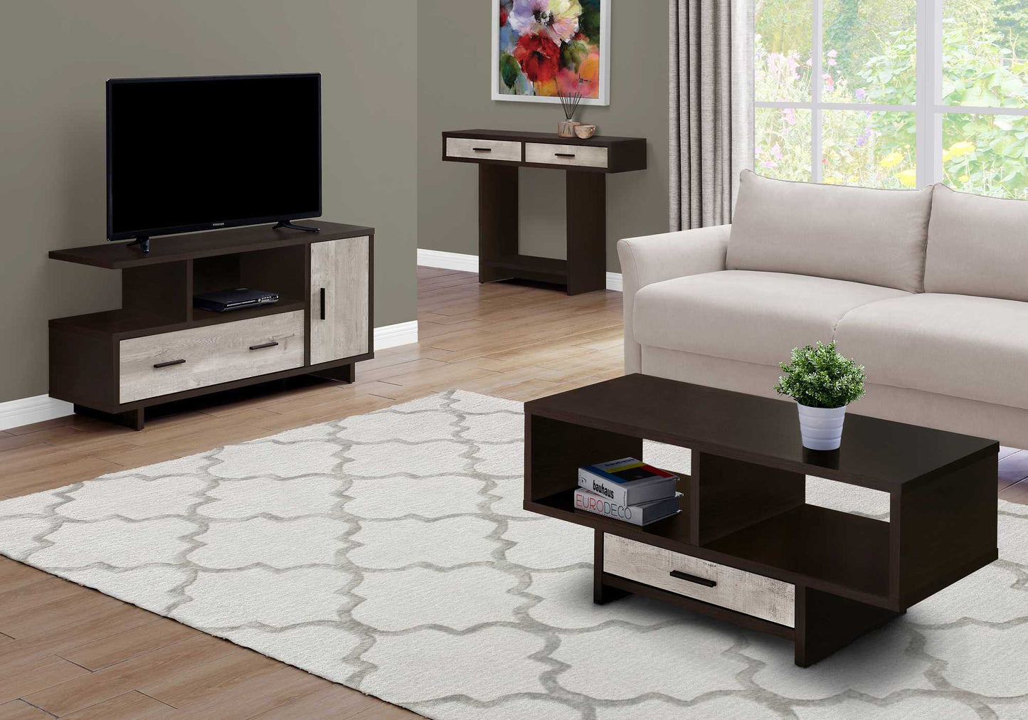 HomeRoots Mod Open Cubby and Drawer Cappuccino Finish Coffee Table