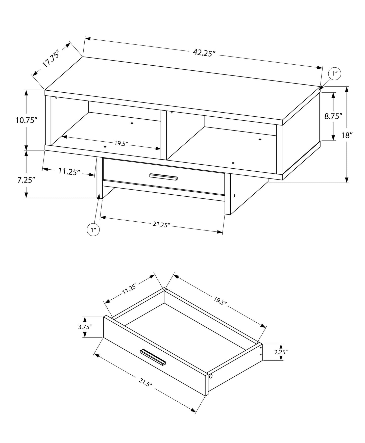HomeRoots Mod Open Cubby and Drawer Cappuccino Finish Coffee Table