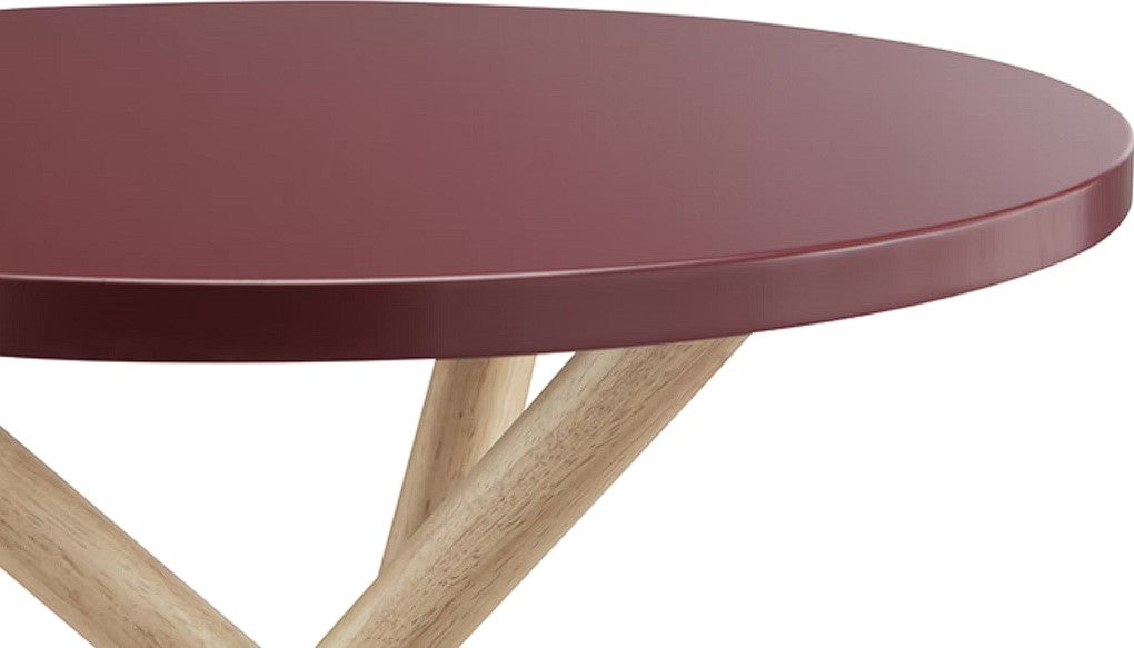 HomeRoots Mod Round Maroon and Light Wood Side Table