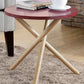 HomeRoots Mod Round Maroon and Light Wood Side Table