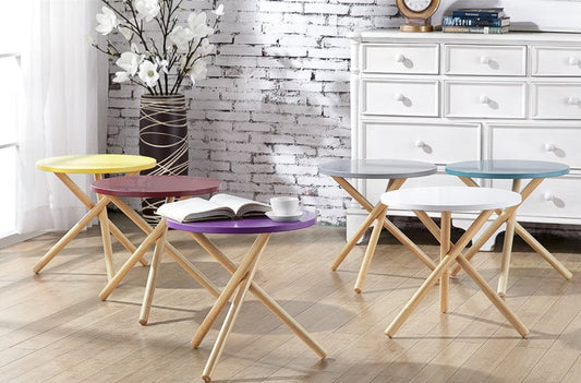 HomeRoots Mod Round Maroon and Light Wood Side Table