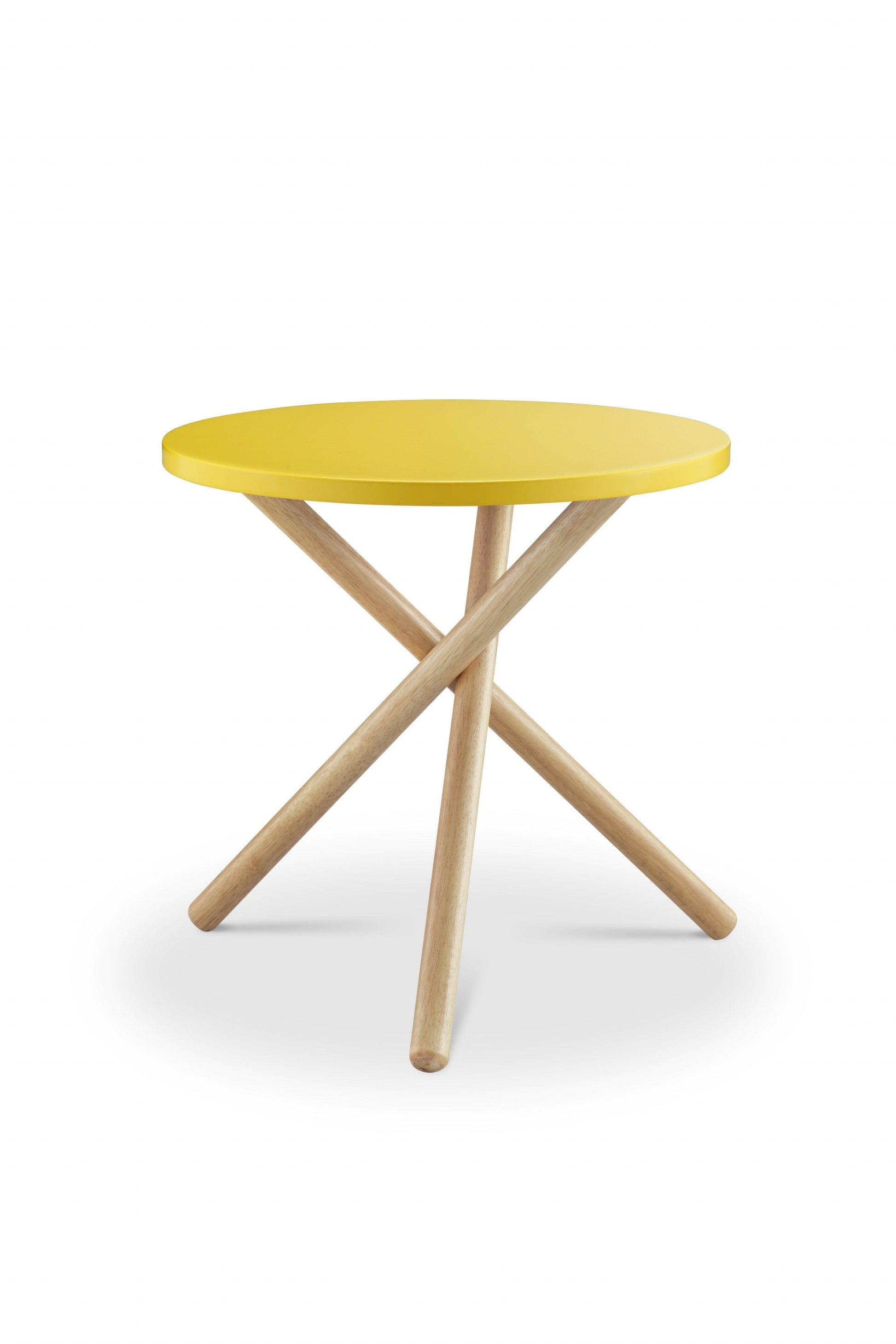 HomeRoots Mod Round Side Table With Yellow and Light Wood Finish