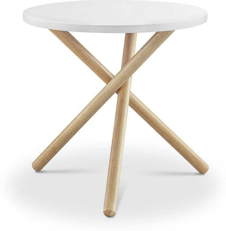 HomeRoots Mod Round White and Light Wood Side Table