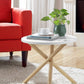 HomeRoots Mod Round White and Light Wood Side Table