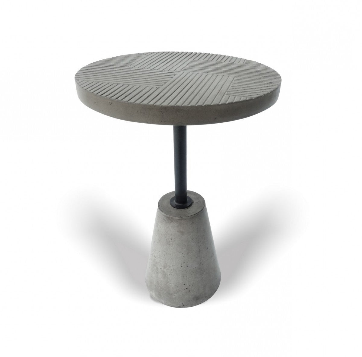 HomeRoots Mod Textured Gray Concrete and Black Metal Pedestal End Table