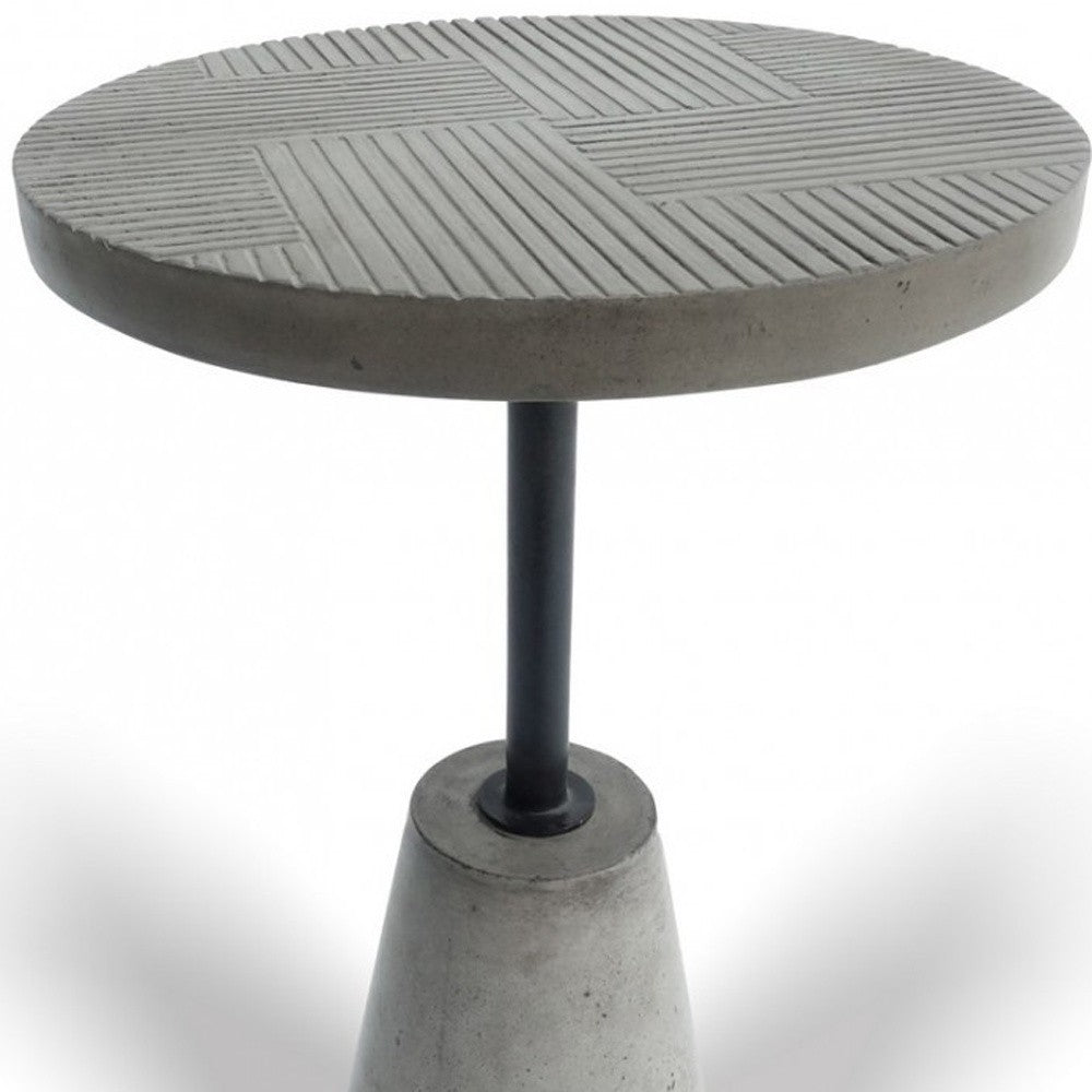 HomeRoots Mod Textured Gray Concrete and Black Metal Pedestal End Table