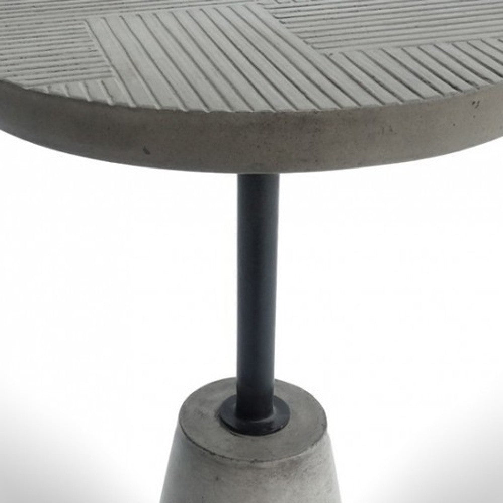 HomeRoots Mod Textured Gray Concrete and Black Metal Pedestal End Table