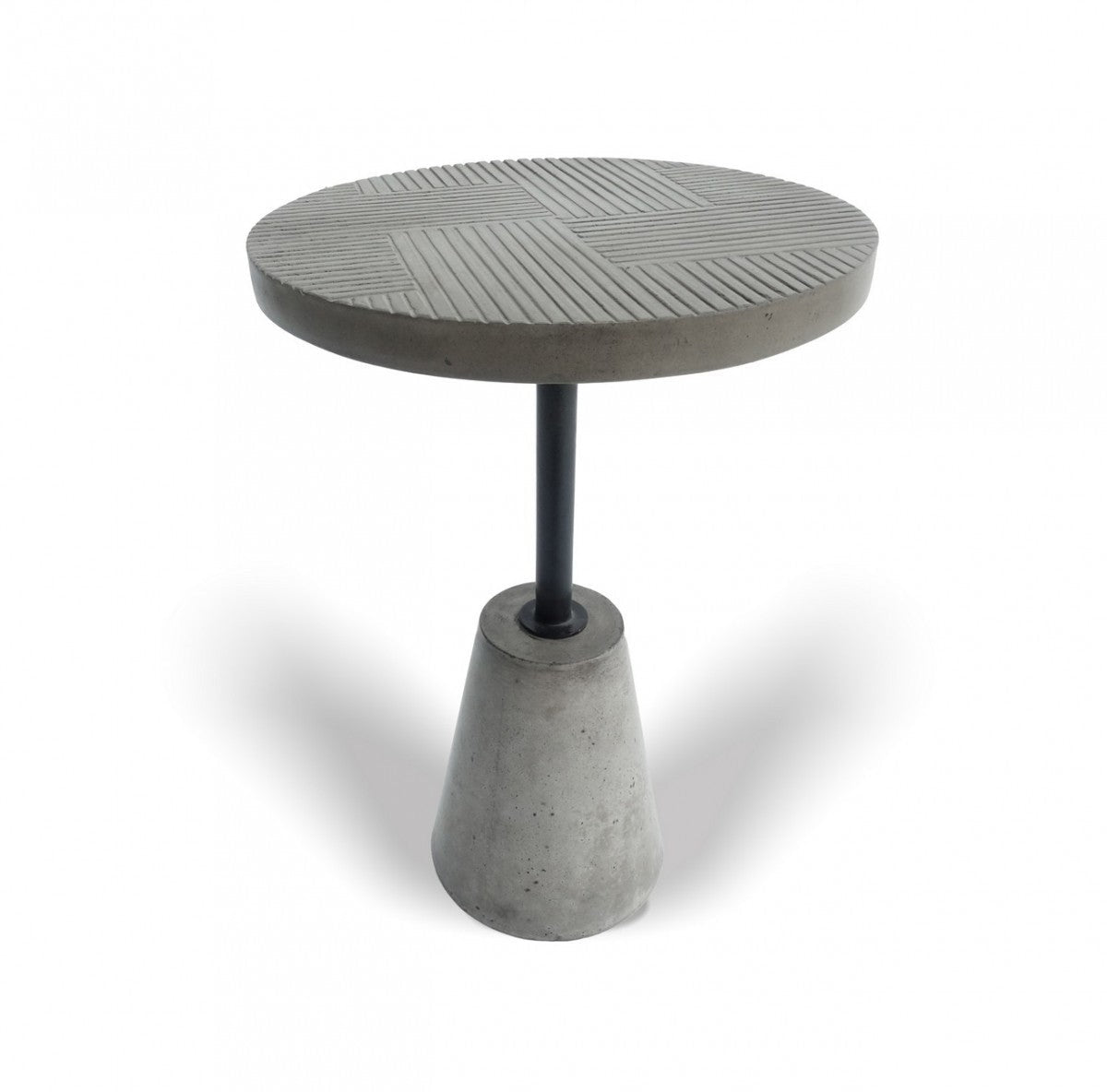HomeRoots Mod Textured Gray Concrete and Black Metal Pedestal End Table
