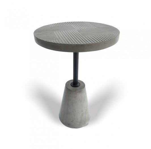 HomeRoots Mod Textured Gray Concrete and Black Metal Pedestal End Table