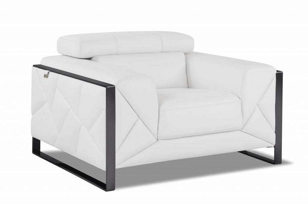 HomeRoots Mod Winter White Leather and Chrome Deco Accent Chair