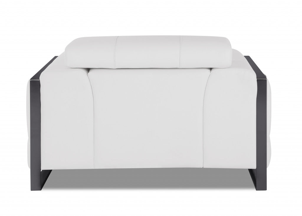 HomeRoots Mod Winter White Leather and Chrome Deco Accent Chair
