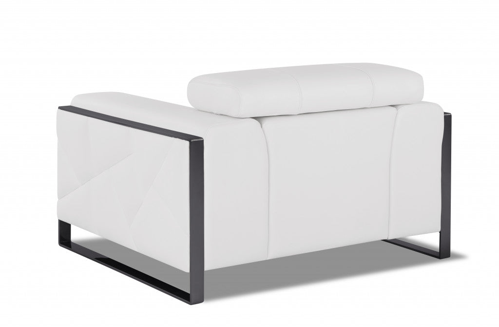 HomeRoots Mod Winter White Leather and Chrome Deco Accent Chair