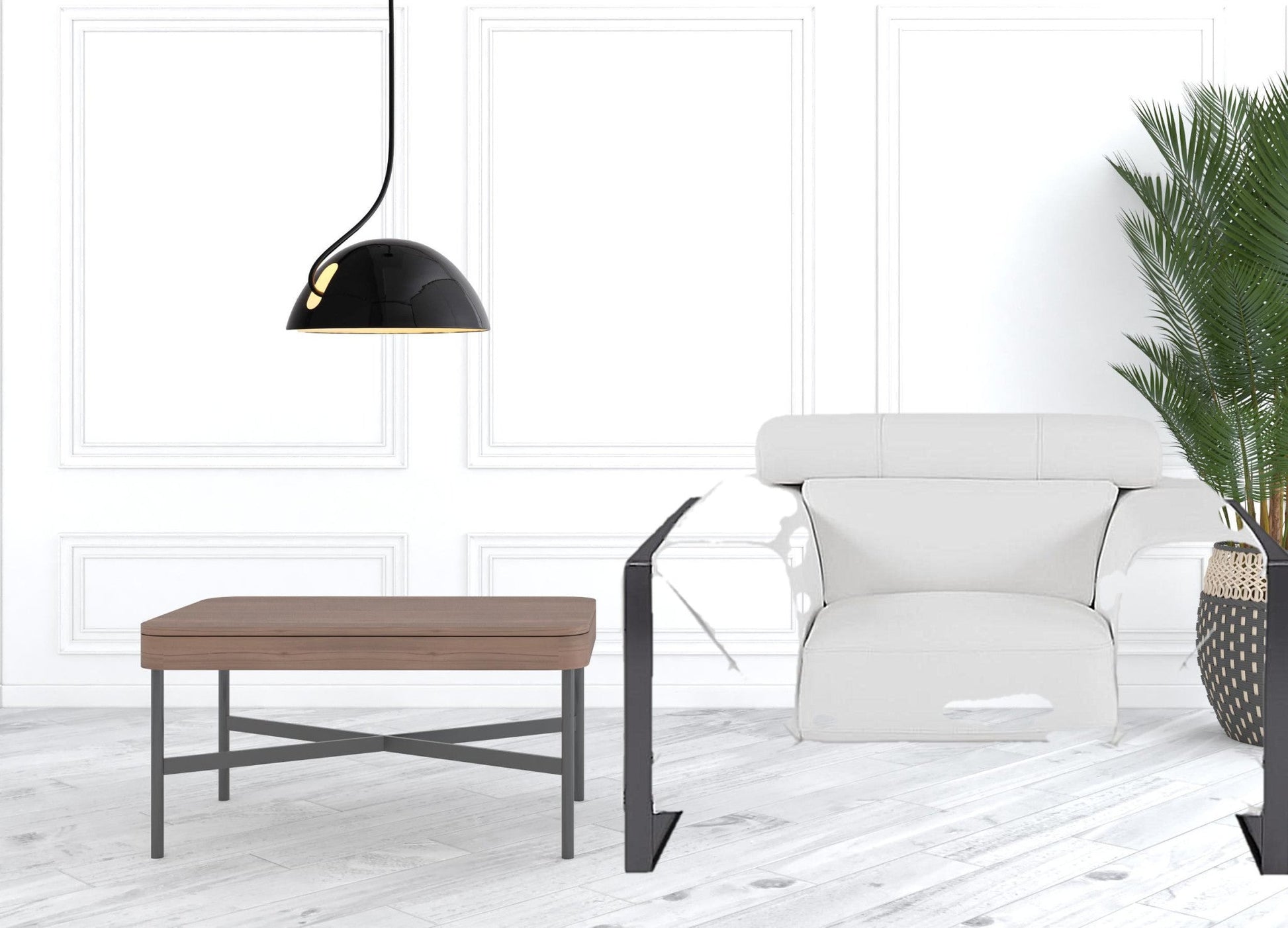HomeRoots Mod Winter White Leather and Chrome Deco Accent Chair