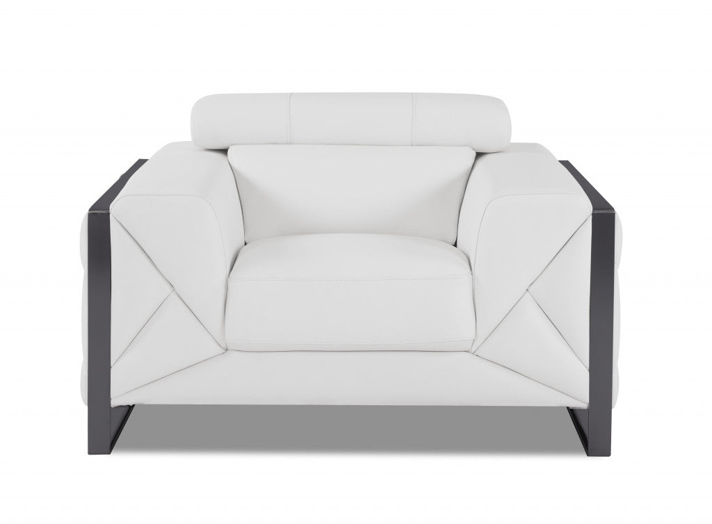 HomeRoots Mod Winter White Leather and Chrome Deco Accent Chair