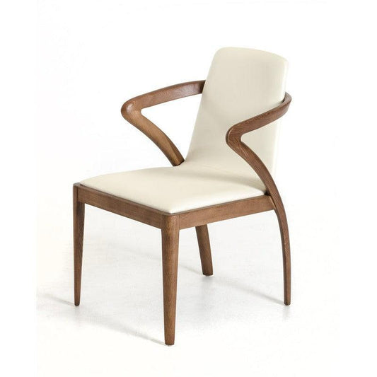 HomeRoots Mod Wood and Faux Dining Chair In Walnut And Cream