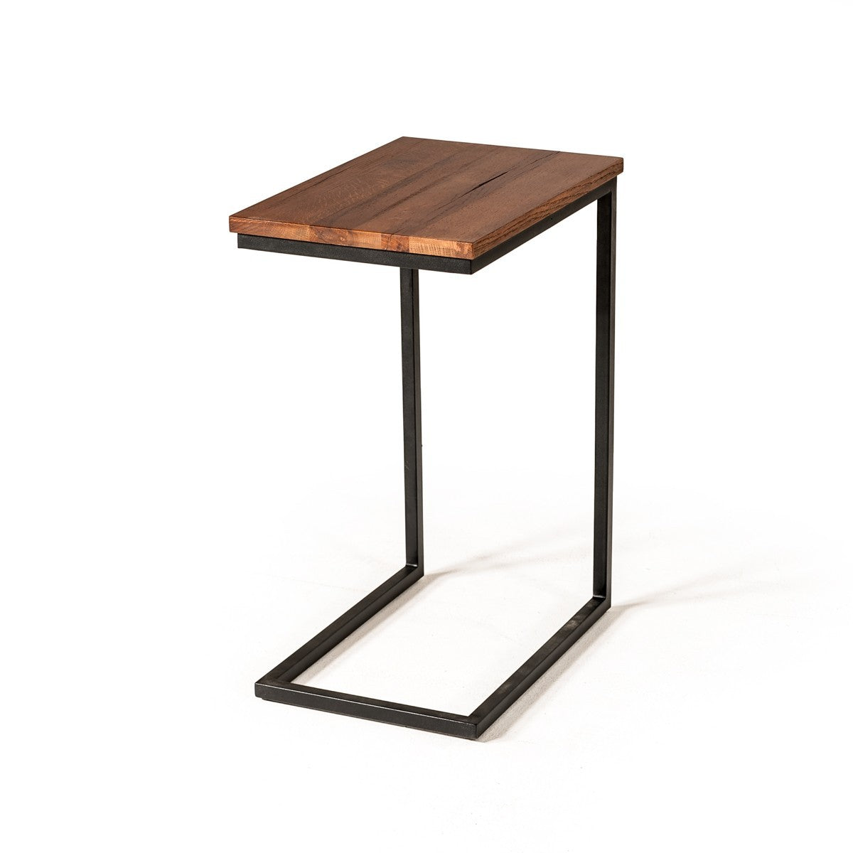 HomeRoots Modern Aged Oak Wood and Metal C Shape Snack Table in Rustic Brown Finish