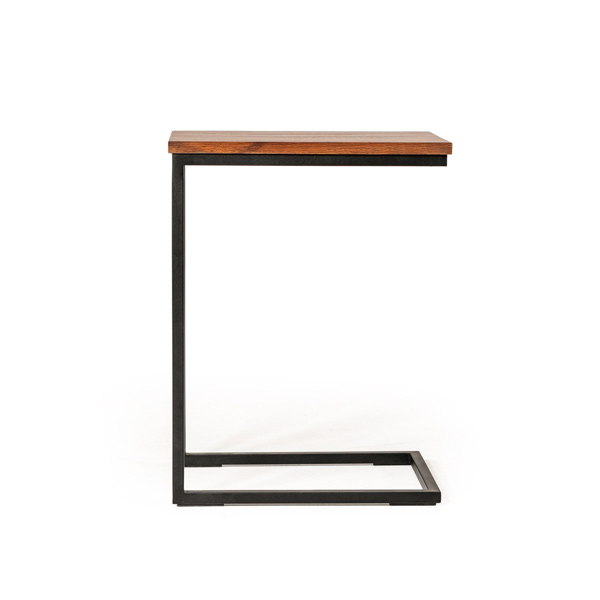 HomeRoots Modern Aged Oak Wood and Metal C Shape Snack Table in Rustic Brown Finish
