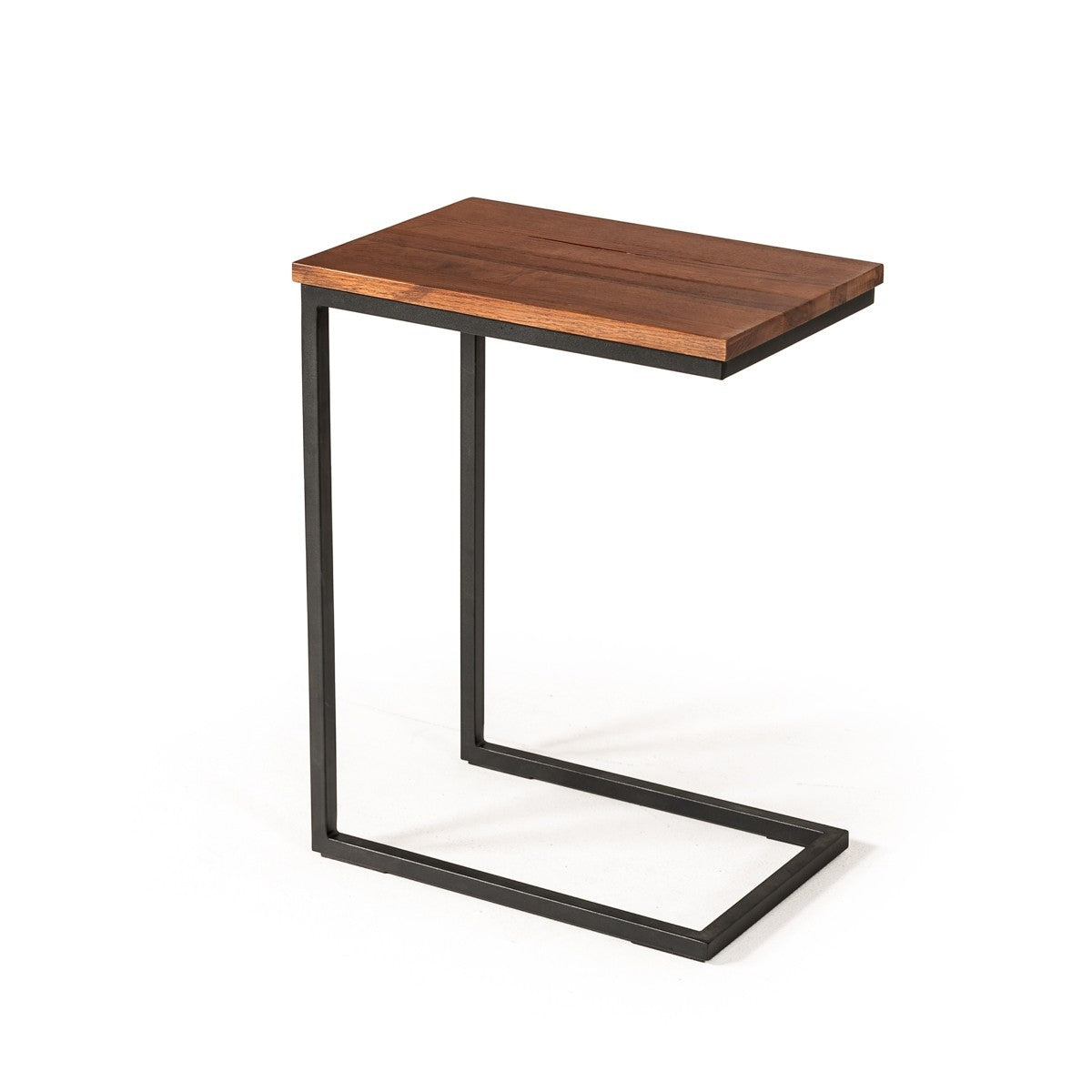 HomeRoots Modern Aged Oak Wood and Metal C Shape Snack Table in Rustic Brown Finish