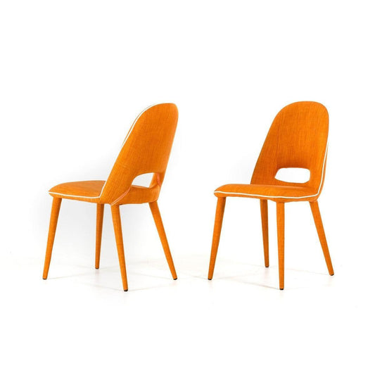 HomeRoots Modern Arch Orange Fabric With White Piping Dining Chairs, Set of 2