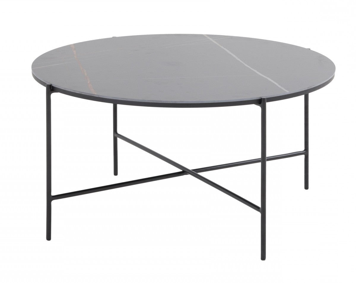 HomeRoots Modern Black Ceramic Round Coffee Table