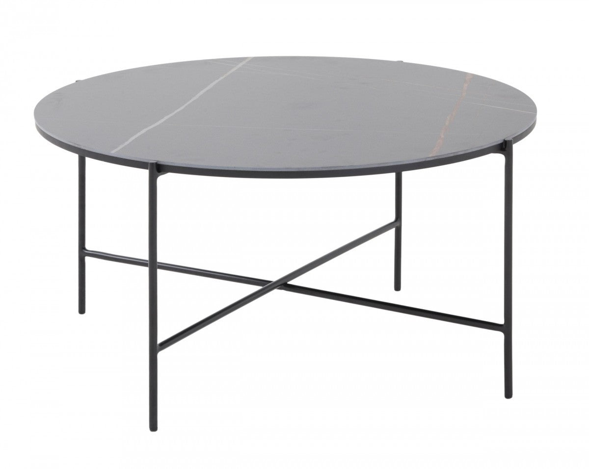HomeRoots Modern Black Ceramic Round Coffee Table