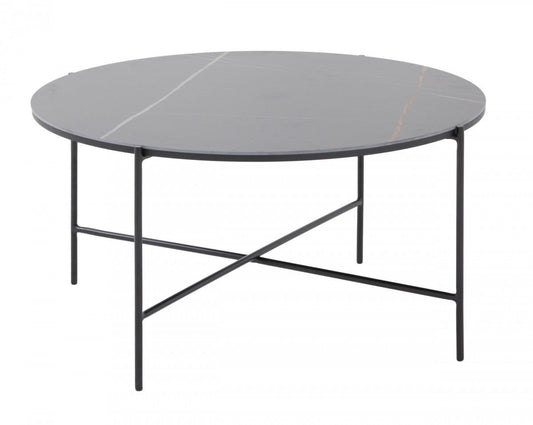 HomeRoots Modern Black Ceramic Round Coffee Table