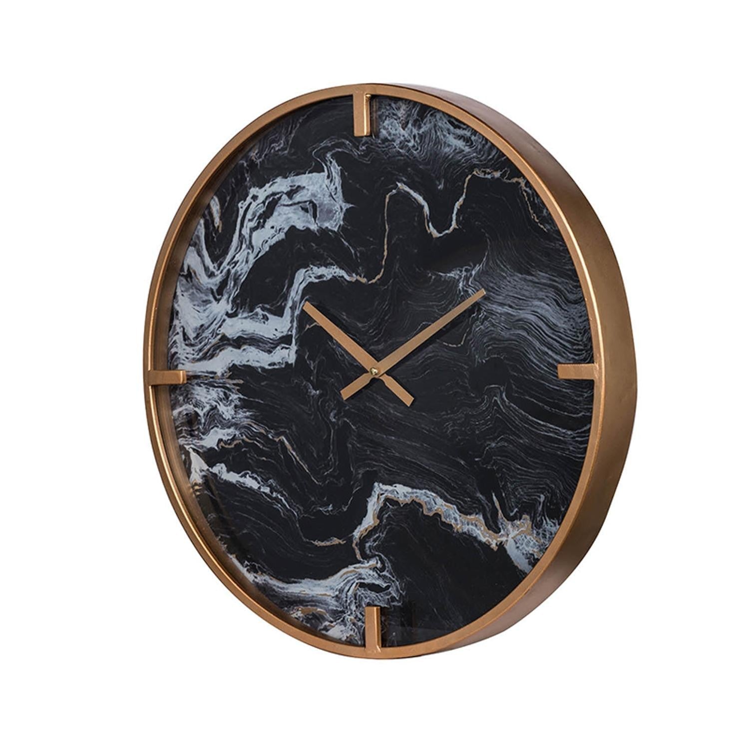 HomeRoots Modern Black Faux Marble and Gold Round Wall Clock