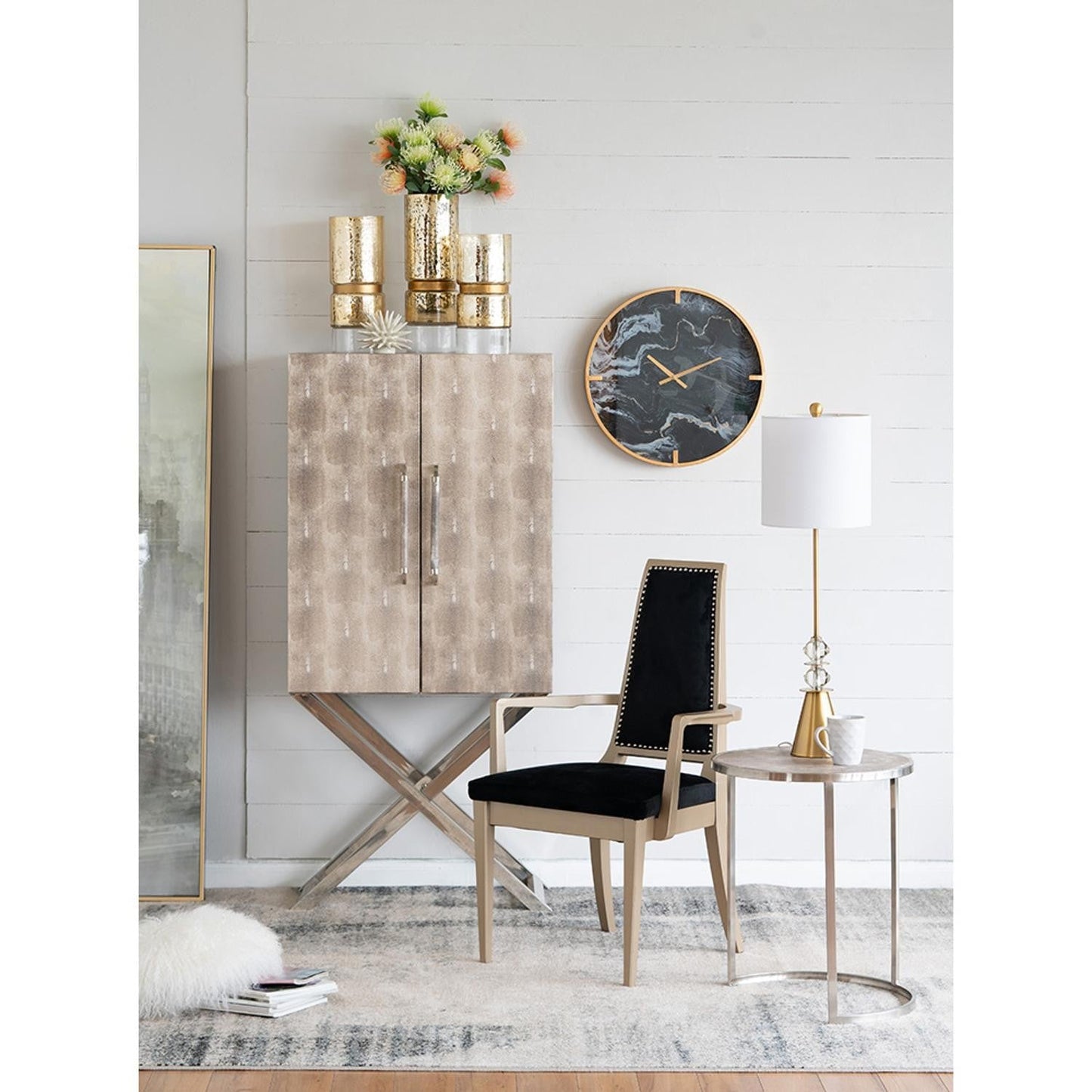 HomeRoots Modern Black Faux Marble and Gold Round Wall Clock