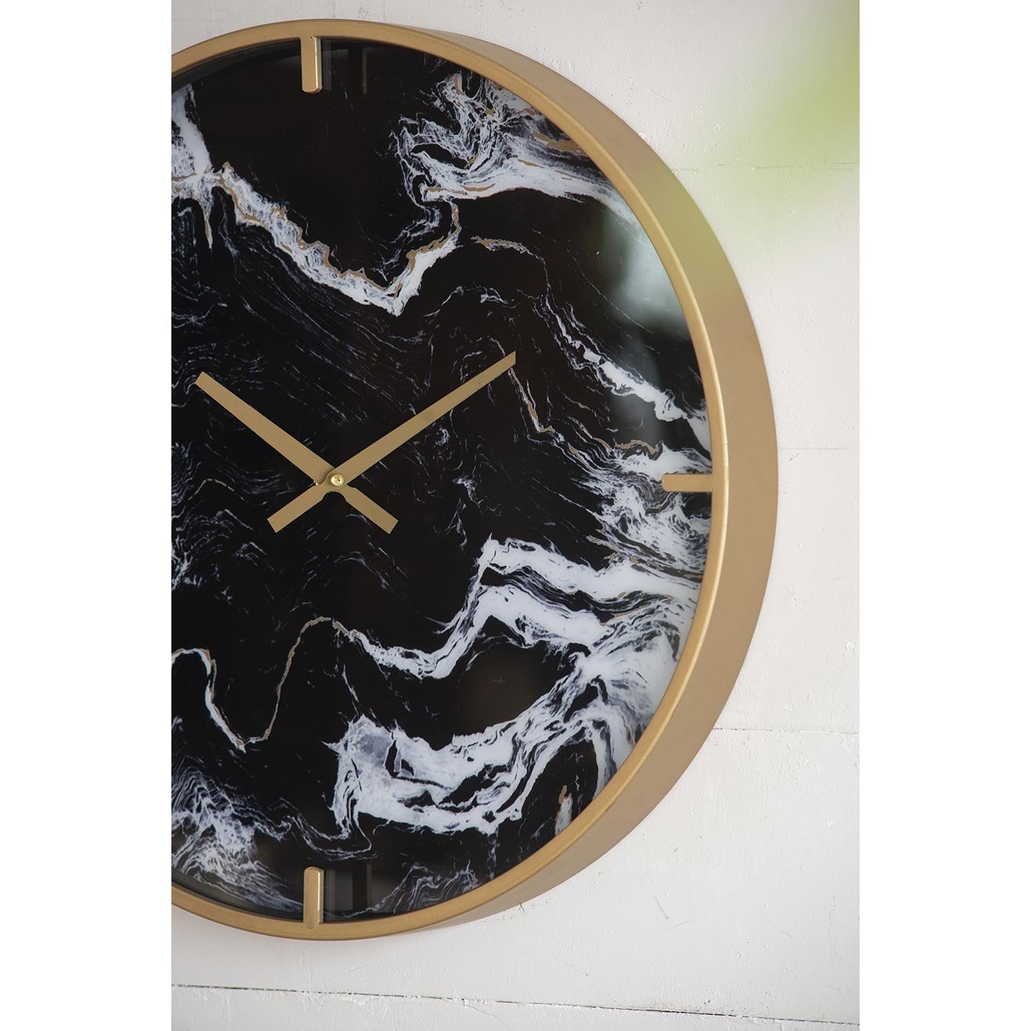 HomeRoots Modern Black Faux Marble and Gold Round Wall Clock