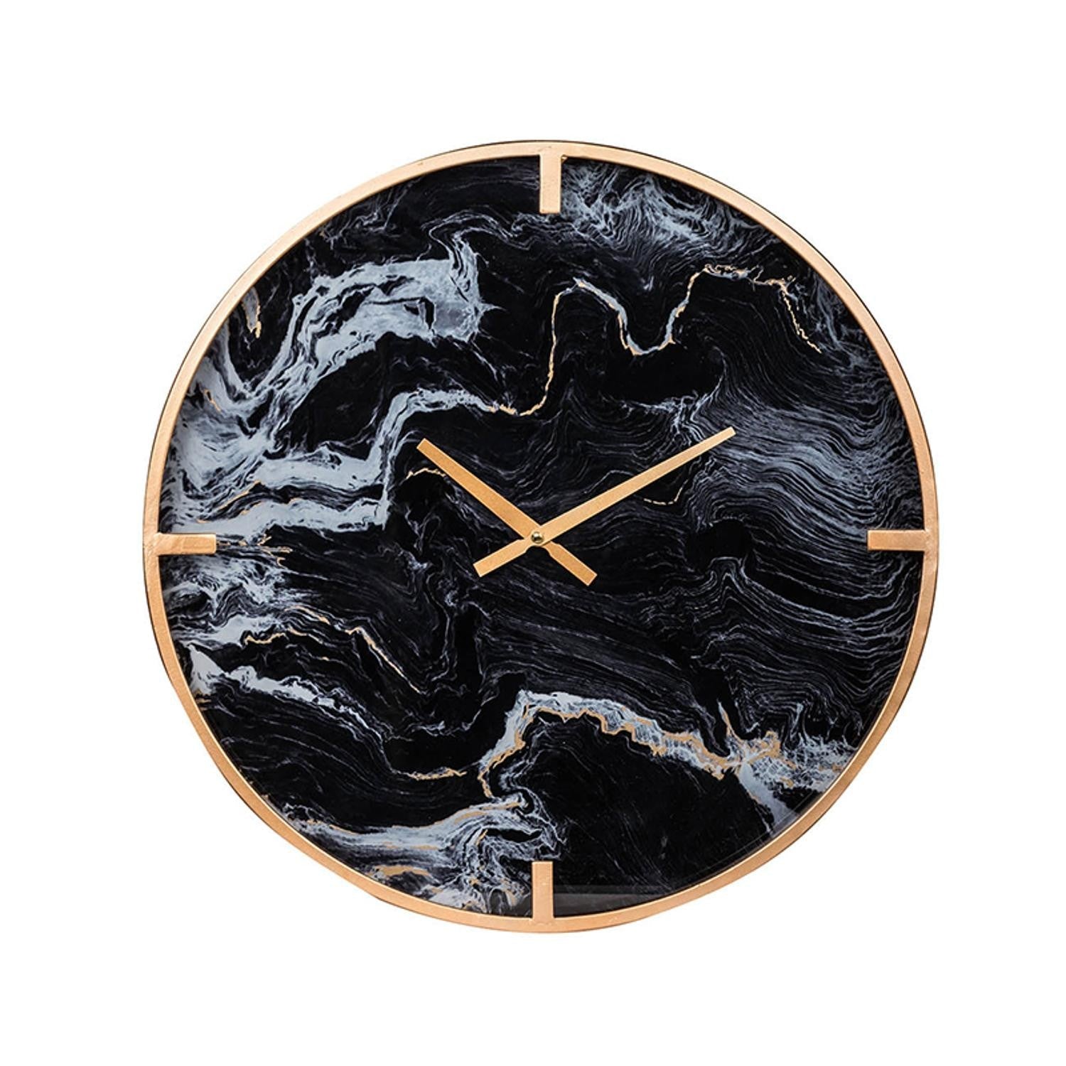 HomeRoots Modern Black Faux Marble and Gold Round Wall Clock