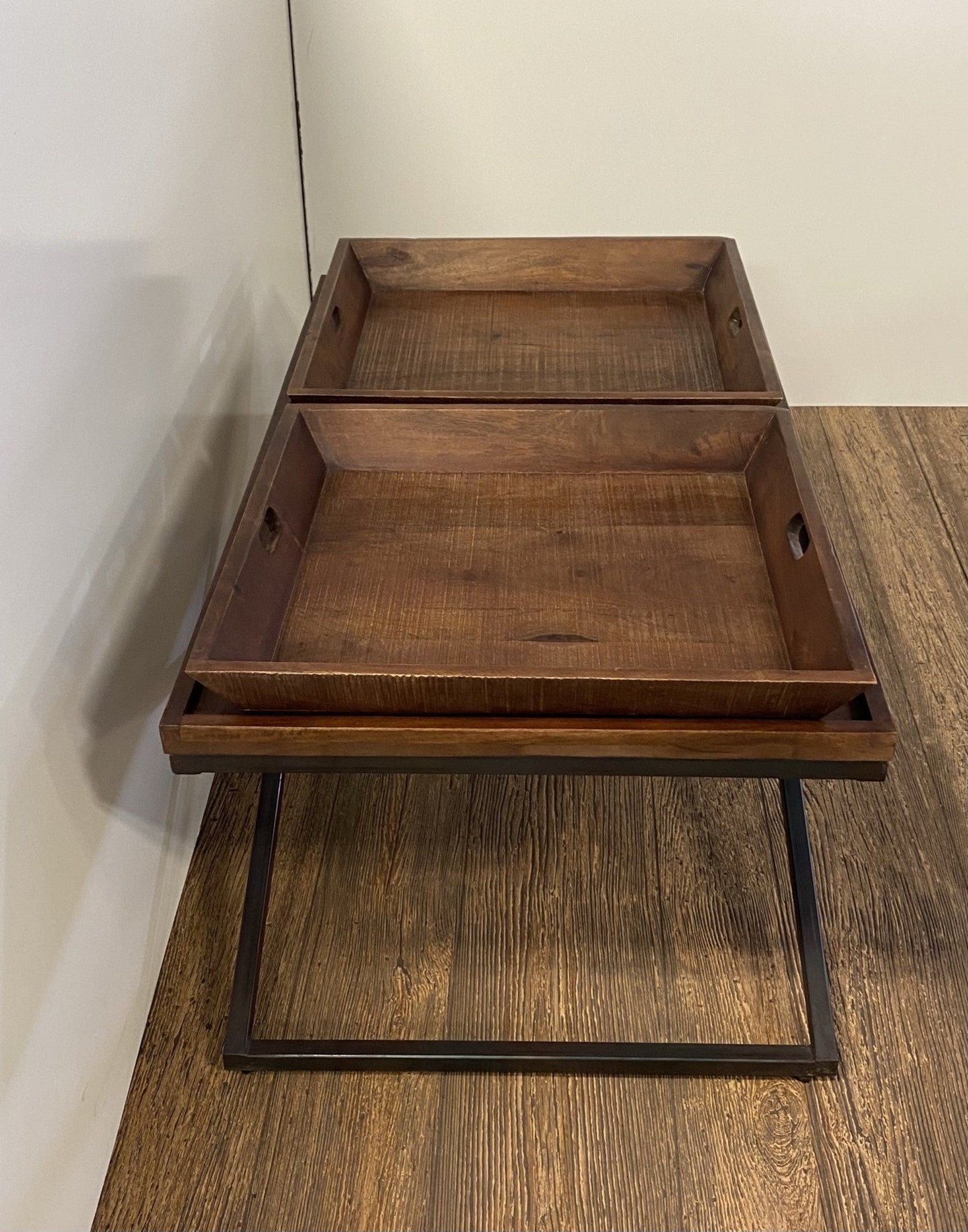 HomeRoots Modern Black Iron x Leg Wood Tray Coffee Table