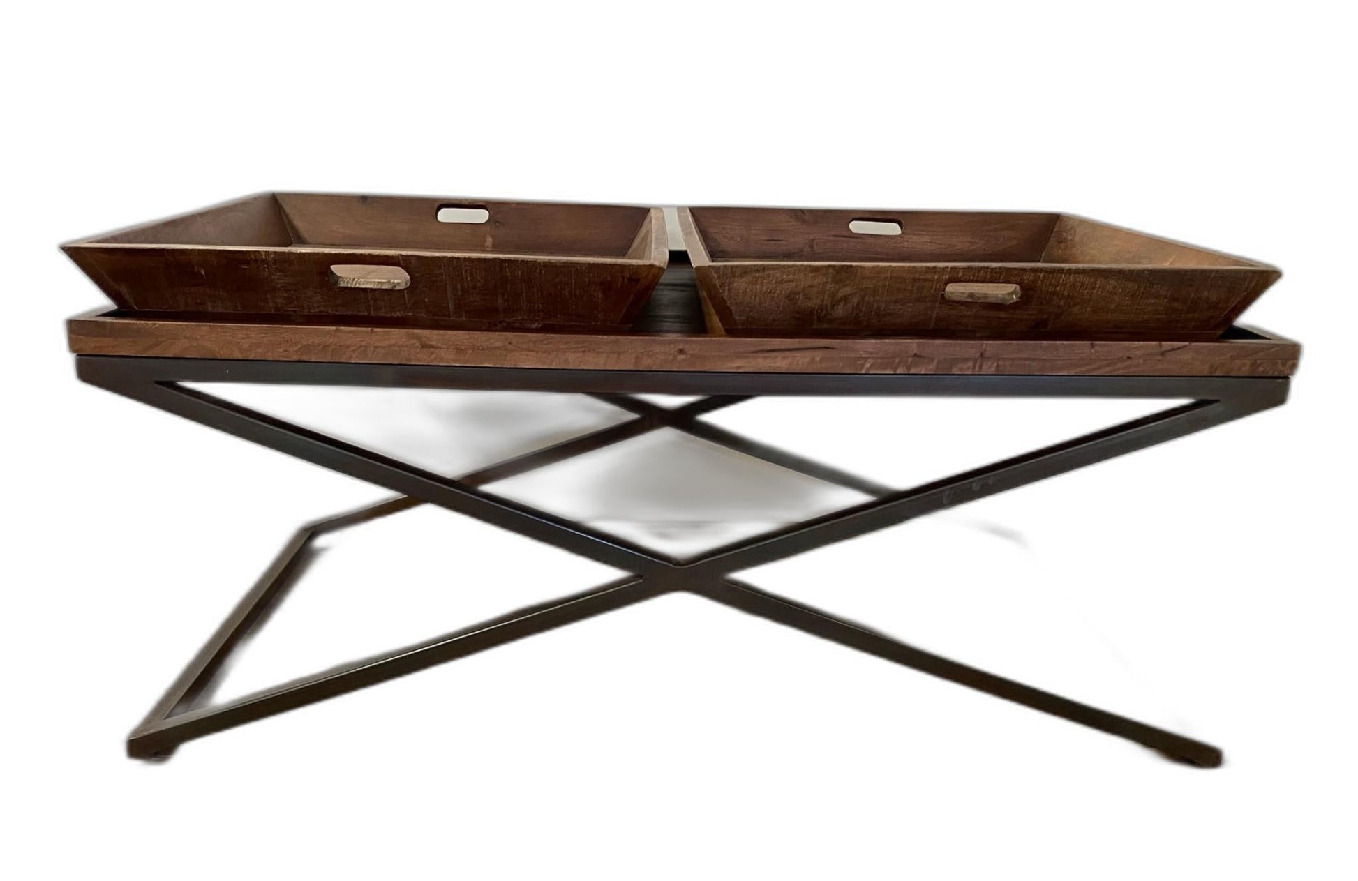 HomeRoots Modern Black Iron x Leg Wood Tray Coffee Table