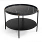 HomeRoots Modern Black Marble Painted Round Metal Coffee Table