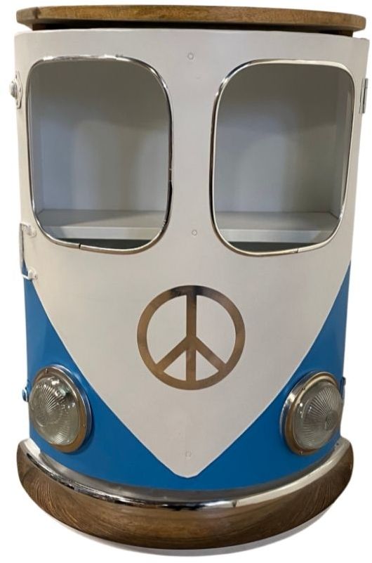 HomeRoots Modern Blue Metal And Wood Hippy Van Side Table