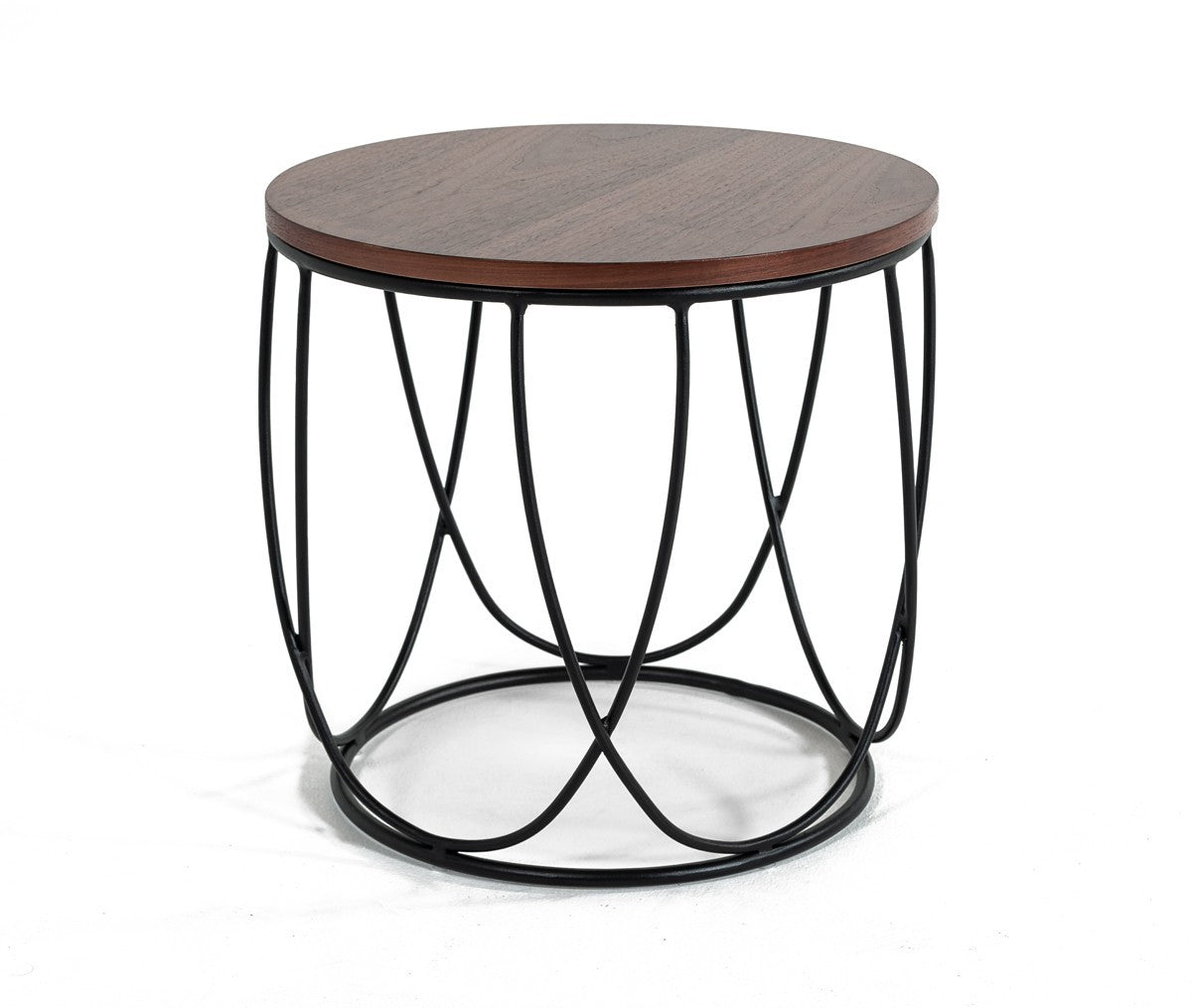 HomeRoots Modern Brown and Black Round Open Geo Base End Table