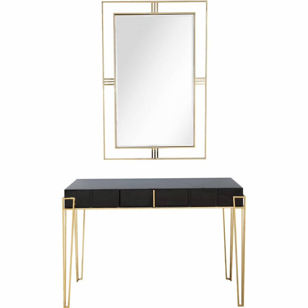 HomeRoots Modern Console Table and Mirror Set With Black and Gold Fini ...