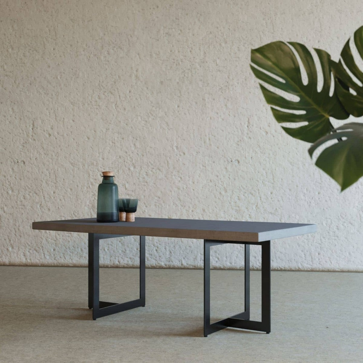 HomeRoots Modern Dark Gray Concrete and Black Steel Coffee Table