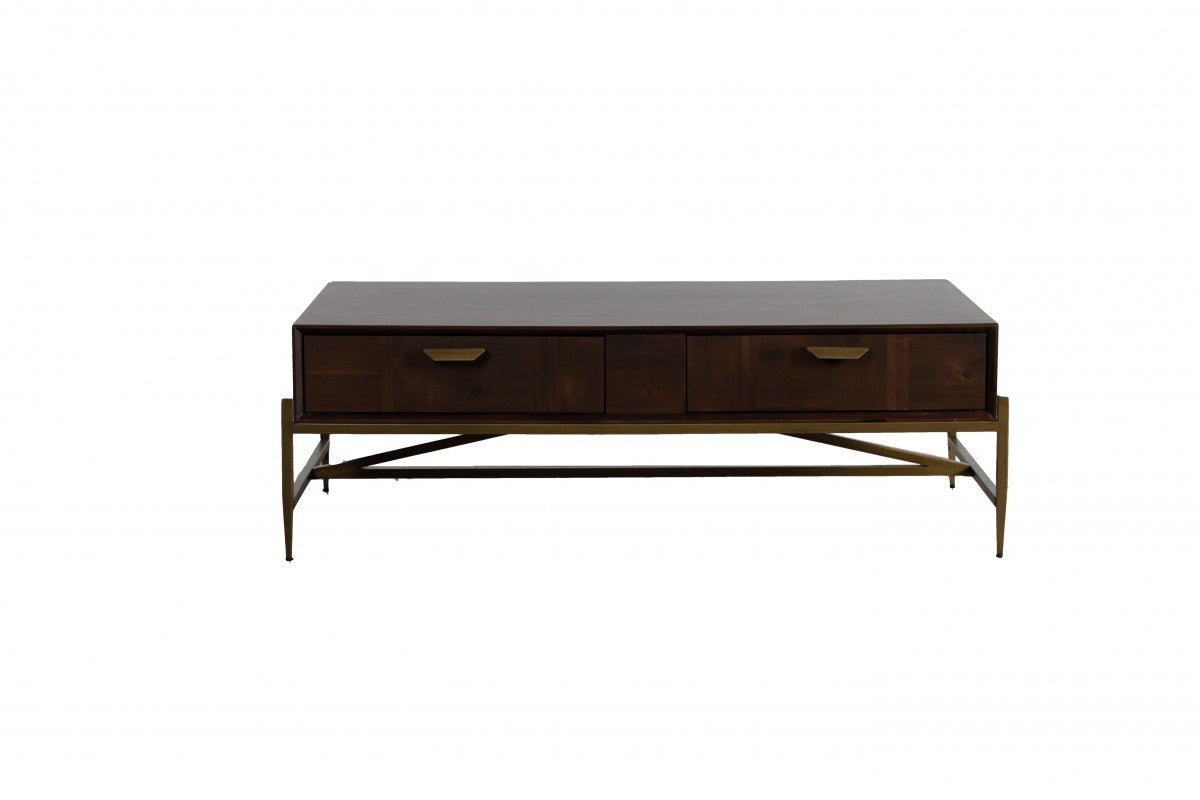 HomeRoots Modern Dark Mango Acacia and Brass Coffee Table