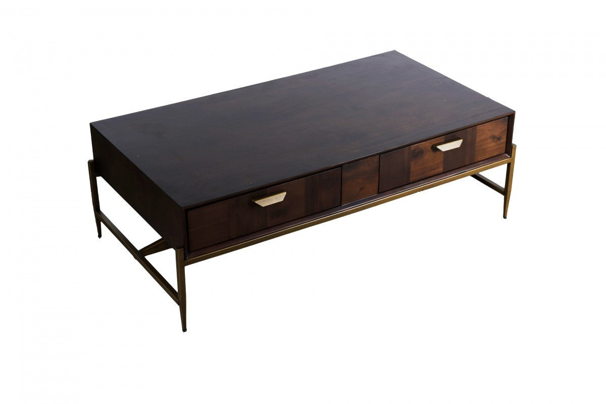 HomeRoots Modern Dark Mango Acacia and Brass Coffee Table