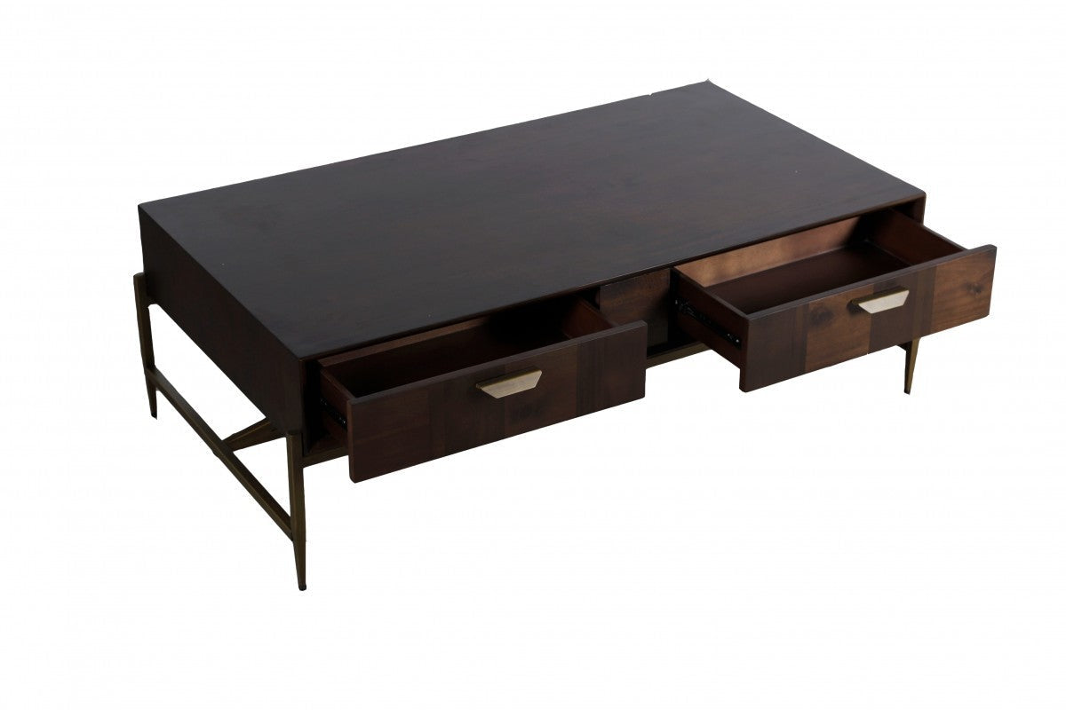 HomeRoots Modern Dark Mango Acacia and Brass Coffee Table