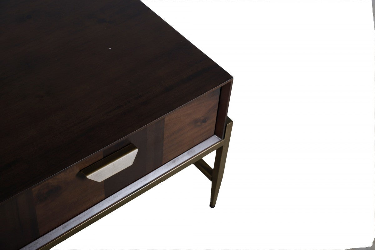 HomeRoots Modern Dark Mango Acacia and Brass Coffee Table