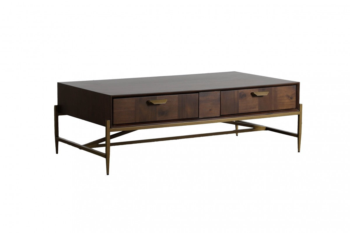 HomeRoots Modern Dark Mango Acacia and Brass Coffee Table