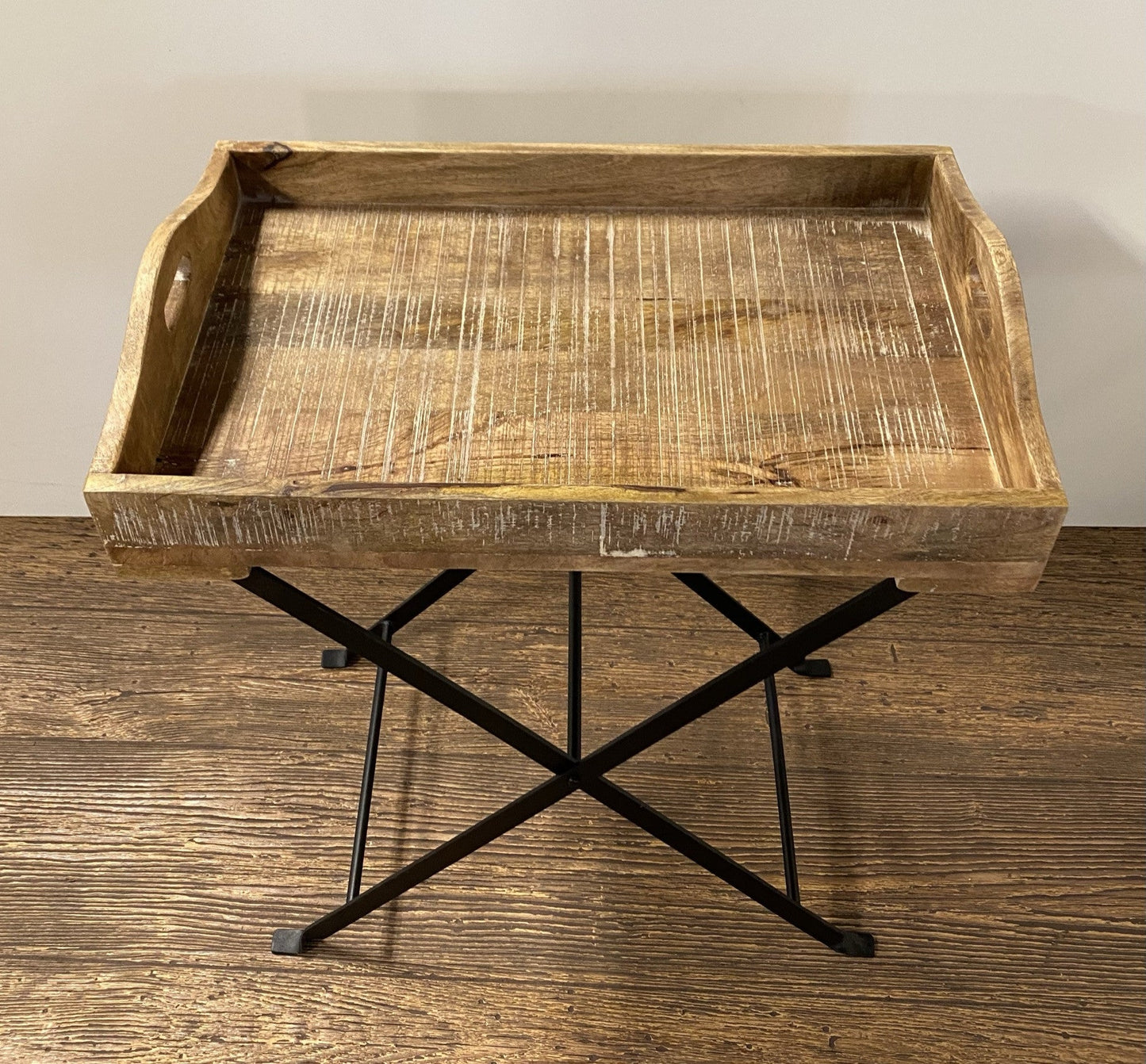 HomeRoots Modern Farmhouse Literal Tray Table With Antiqued Finish