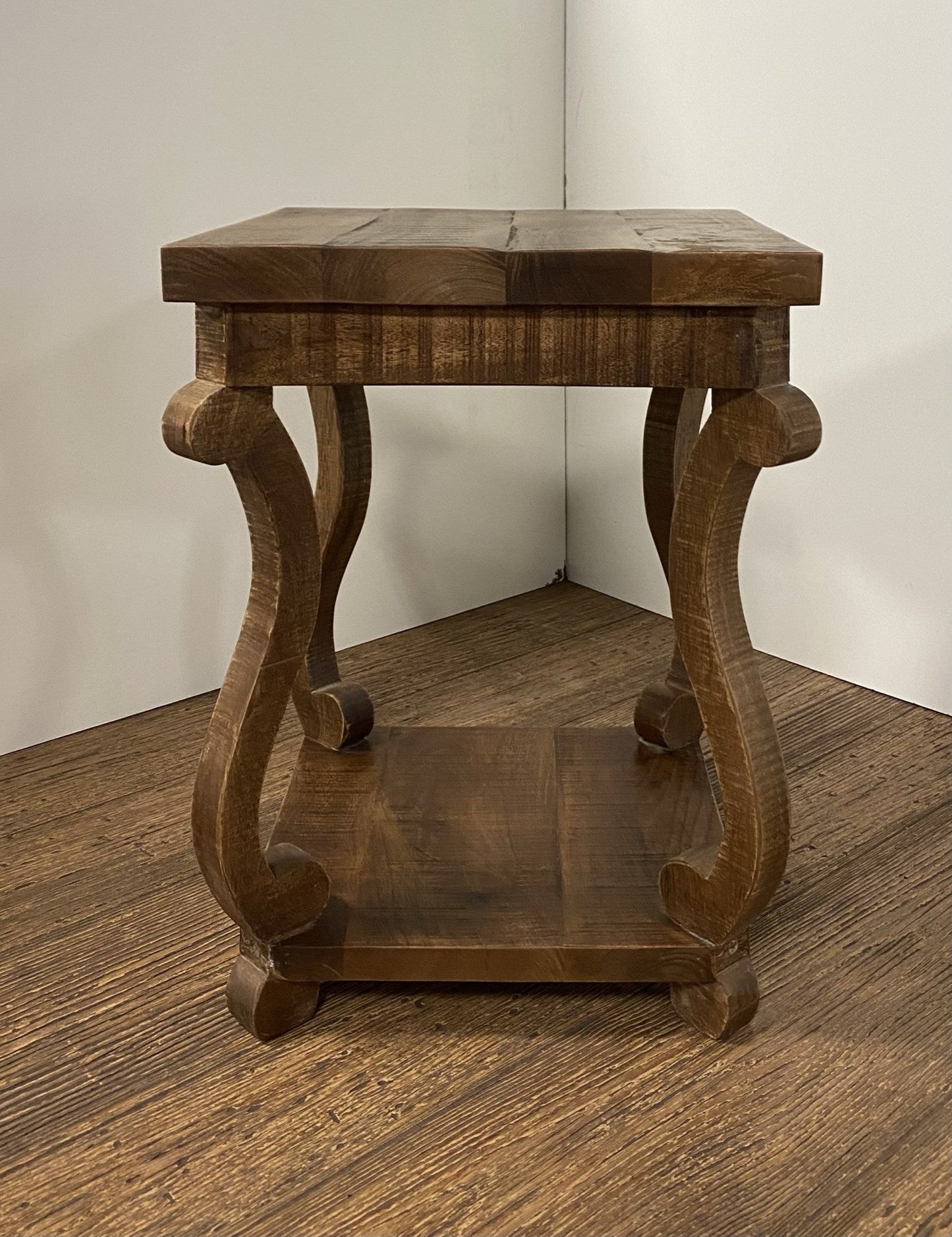 HomeRoots Modern Farmhouse Solid Wood Scroll End Table