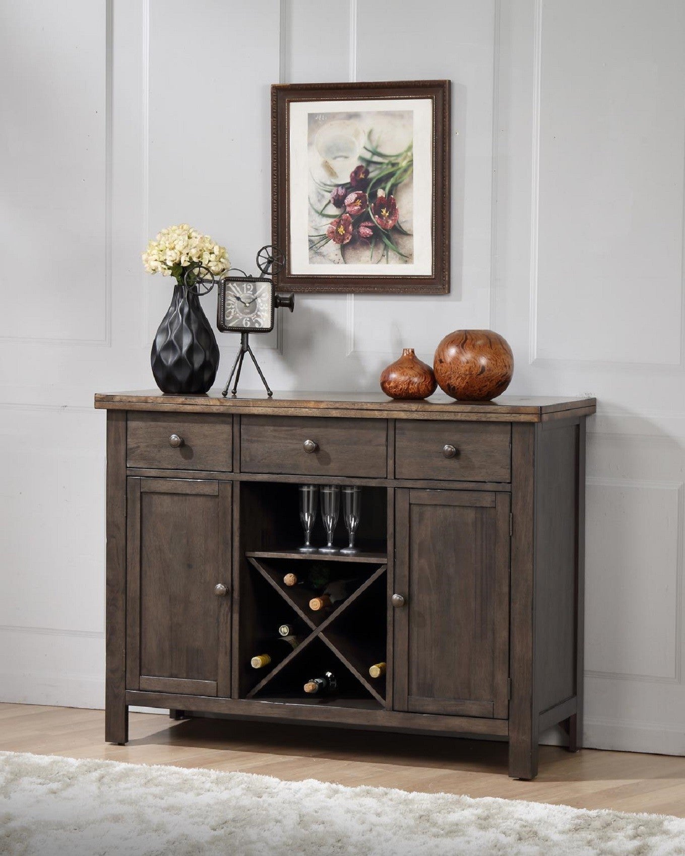 HomeRoots Modern Farmhouse Weathered Gray And Natural Buffet Server