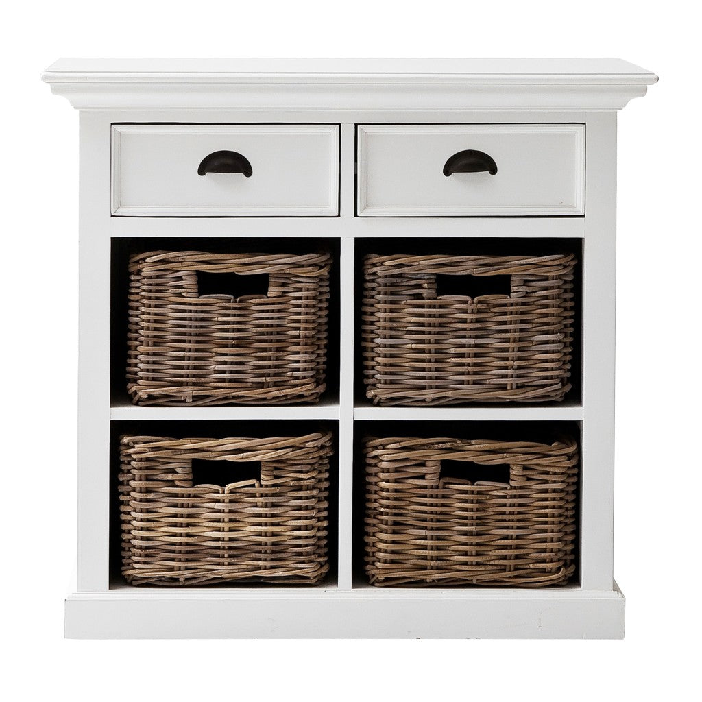 HomeRoots Modern Farmhouse White Medium Accent Cabinet With Baskets