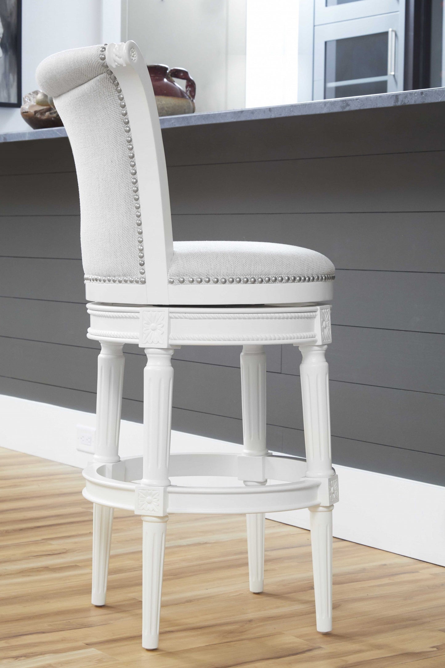 HomeRoots Modern Farmhouse White Swivel Bar Stool