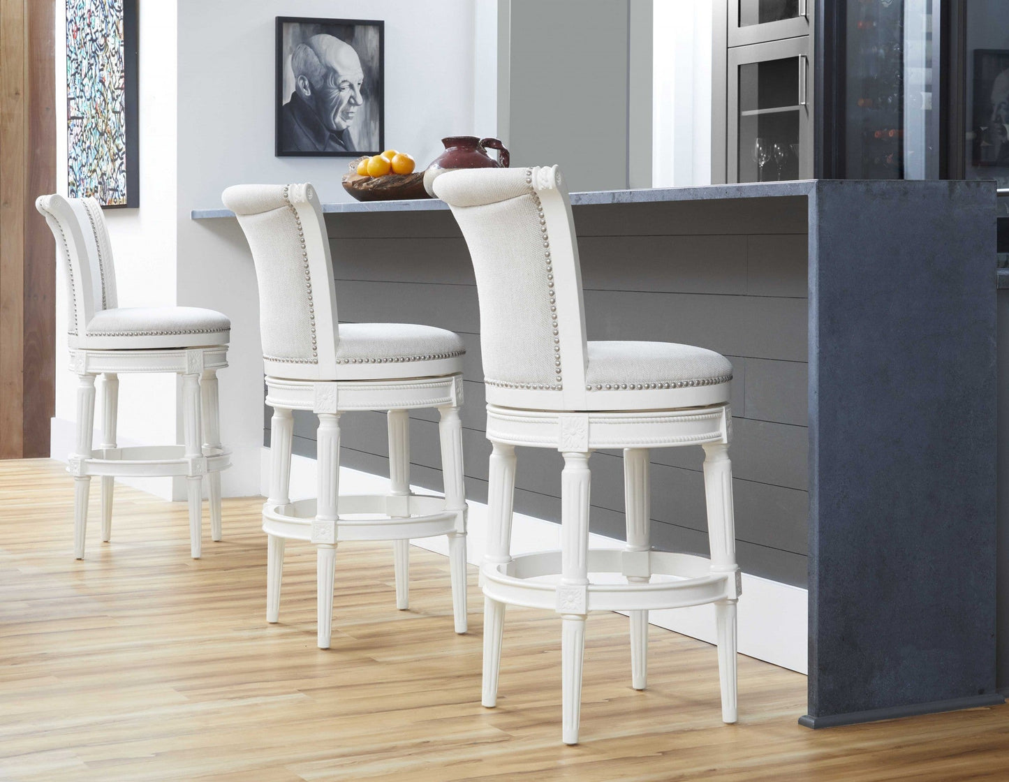 HomeRoots Modern Farmhouse White Swivel Bar Stool