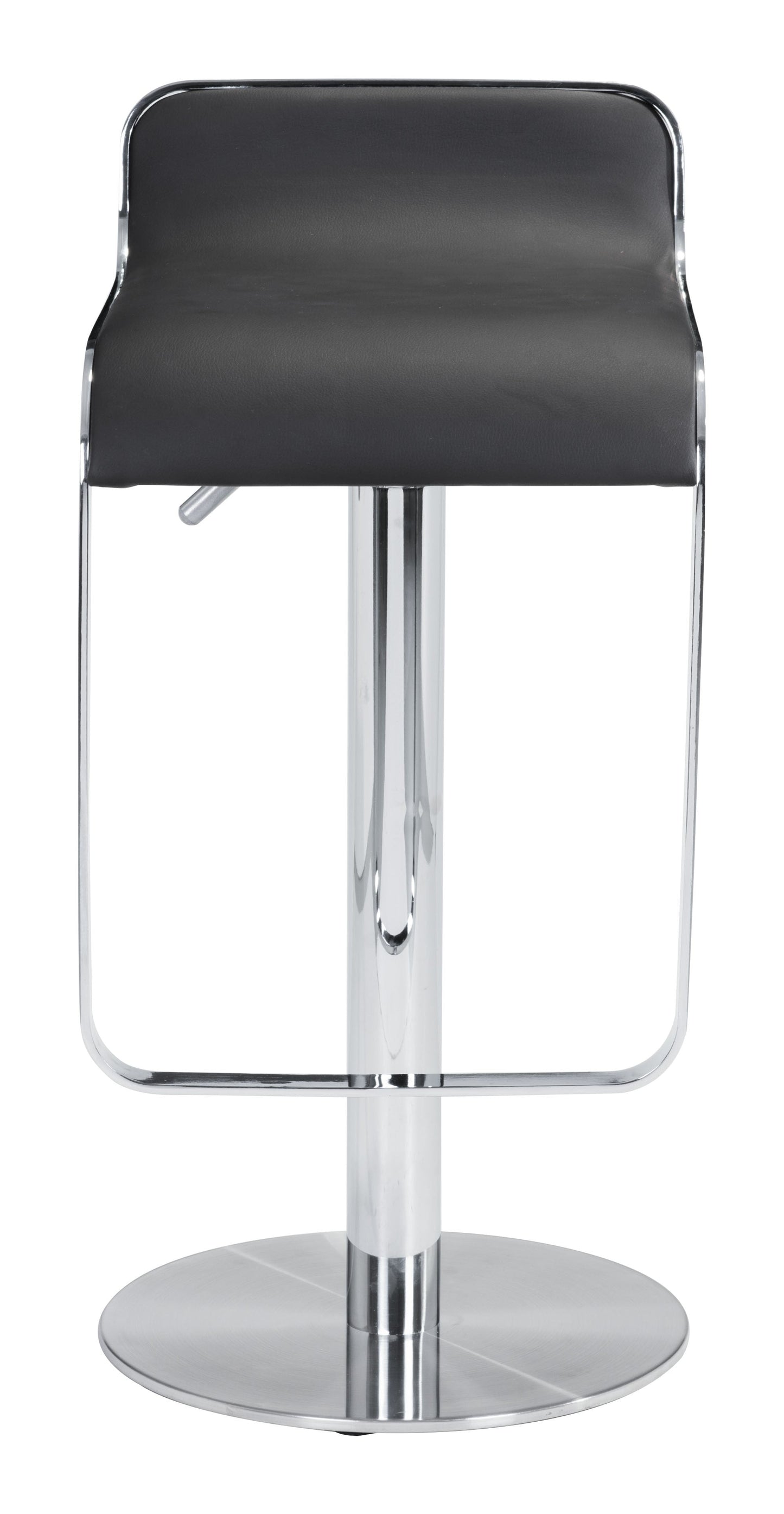 HomeRoots Modern Faux Leather and Chrome Adjustable Pedestal Barstool in Black Finish