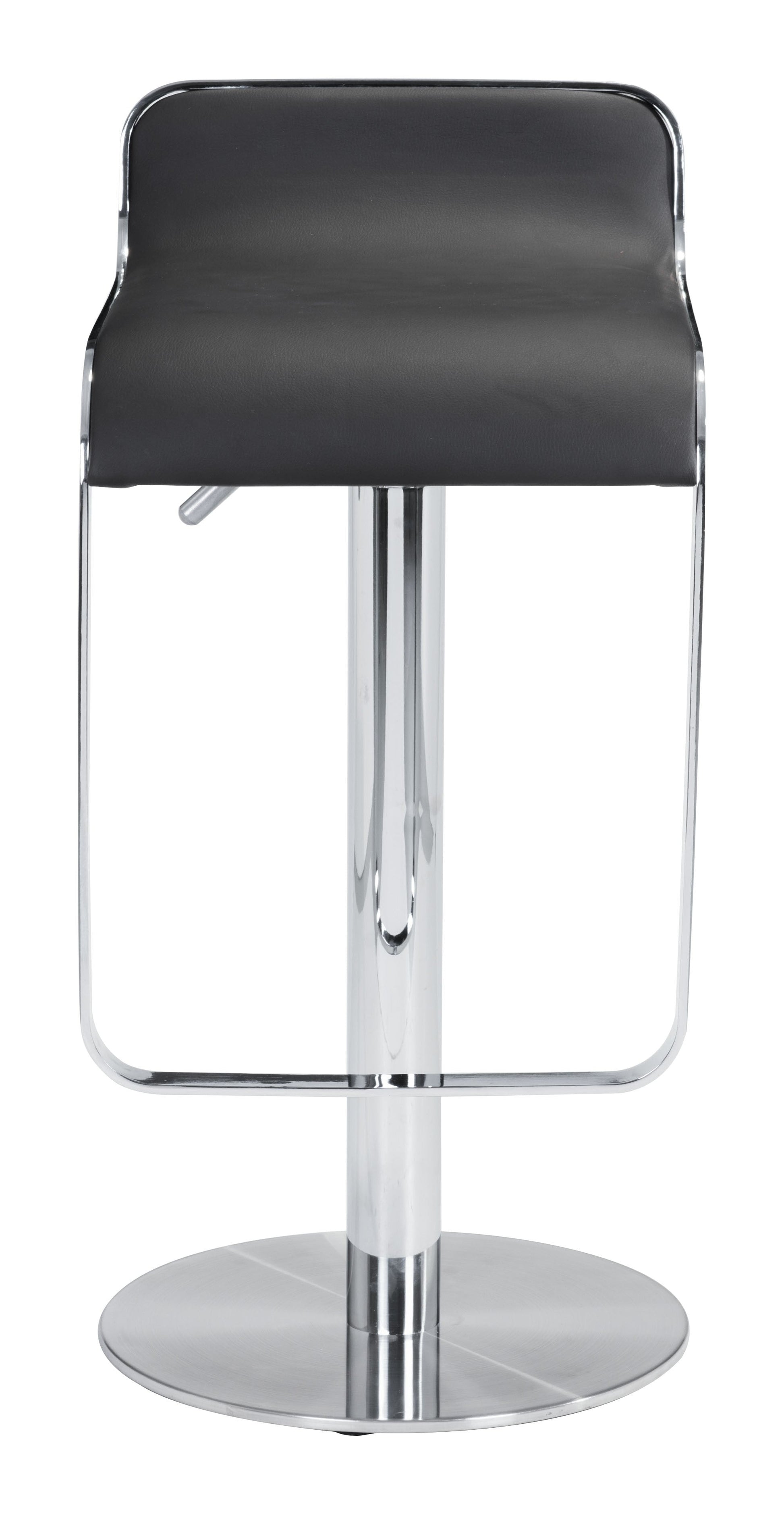 HomeRoots Modern Faux Leather and Chrome Adjustable Pedestal Barstool in Black Finish
